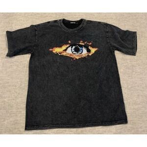 Vamtac Men's Graphic T Shirt Black Mineral Wash Eye Print Short Sleeve Crew Neck